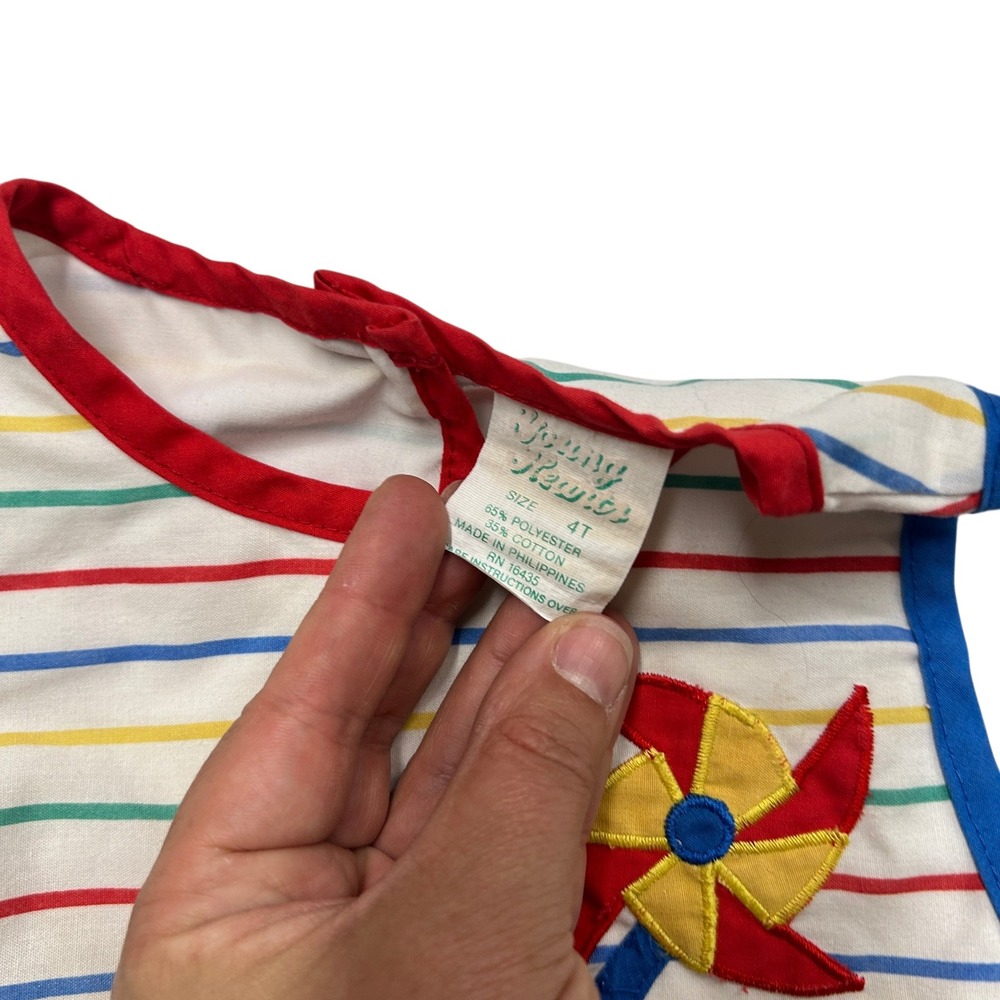 Kidcore Pinwheel Rainbow Stripe Open Back Sun Dress 4T Multicolor Retro Vintage - Picture 4 of 8